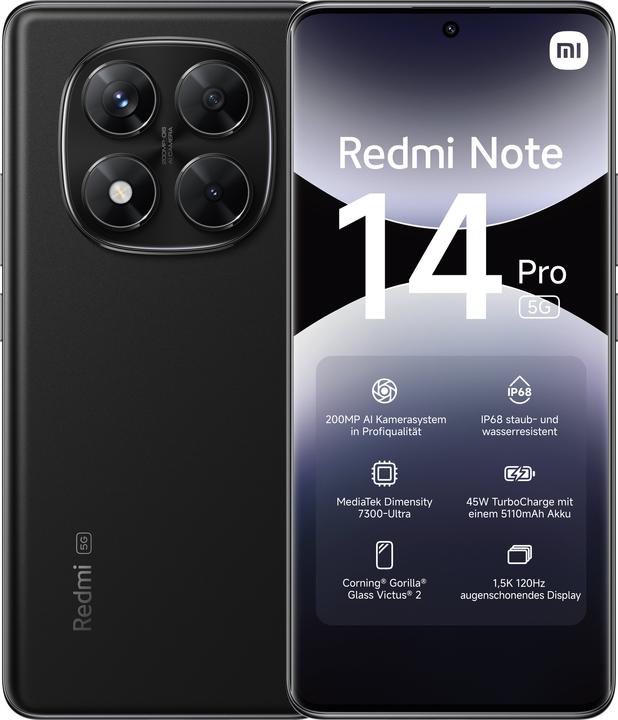 Actual product image Xiaomi Redmi Note 14 Pro 5G (256 GB, Midnight Black, 6.67", Dual SIM, 200 Mpx, 5G)