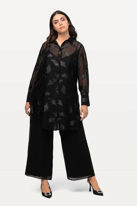 Produktbild Ulla Popken Longbluse, Chiffon, Metallic-Federn, Hemdkragen, Langarm (50, 52)