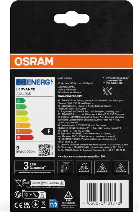 Produktbild Osram Vintage 1906 Led Classic Slim Filament Globe (E27, 8.80 W, 806 lm, 1 x, F)