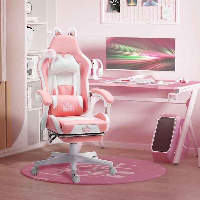 Actual product image Swisshandel24 Gaming Stuhl Ergonomischer Gamer Stuhl mit Lendenwirbelstütze, Fussstütze Rosa