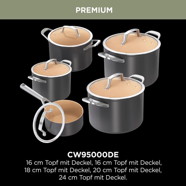 Produktbild Ninja Extended Life Keramik 5-teiliges Suppen- und Stieltopfset CW95000DE (Kochtopf, Pfannenset + Topfset, Aluminium, 24 x 20.70 cm)