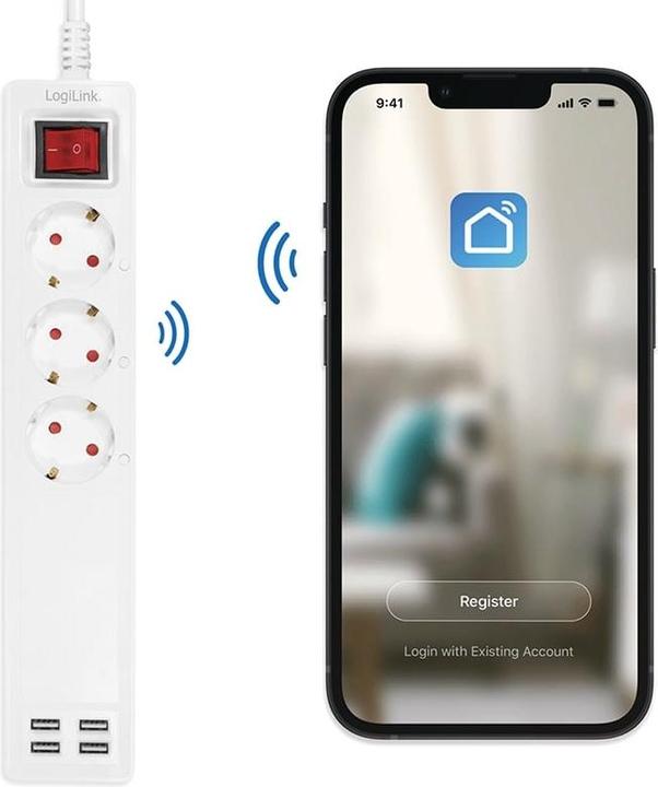 Produktbild LogiLink Smart Home Wi-Fi Outlet Strip 3Port + USB (3 x, CEE 7/3, 17 m)