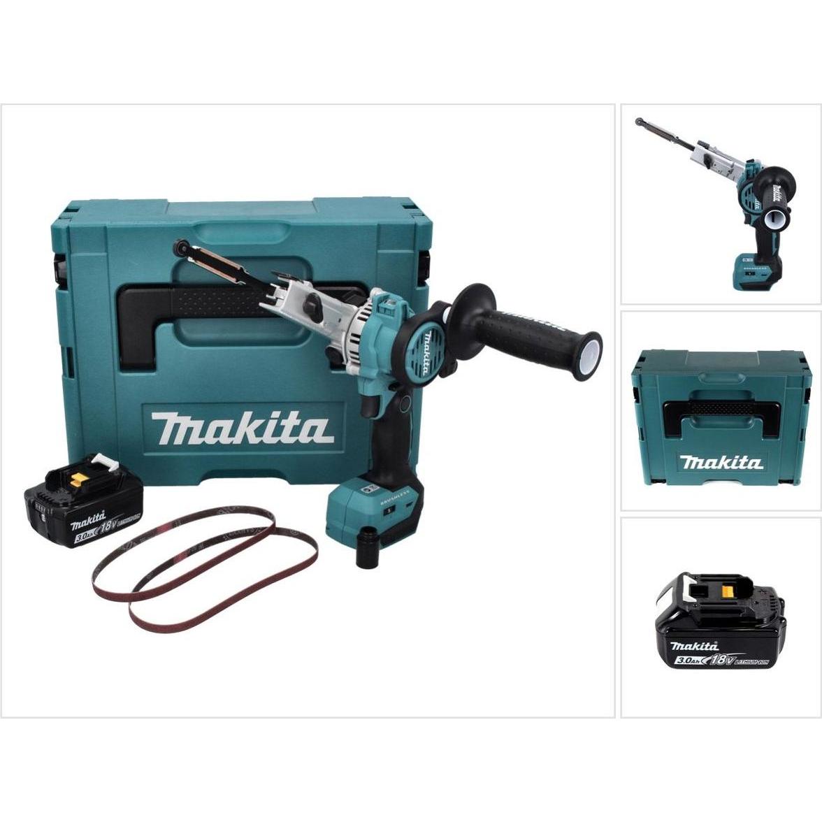 Makita, Schleifmaschine + Poliermaschine, DBS 180 F1J Akku Bandfeile 18 V 9 x 533 mm Brushless + 1x Akku 3,0 Ah + Makpac...