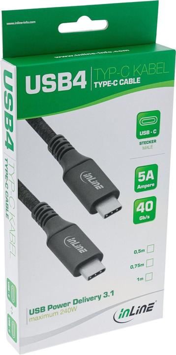 Produktbild InLine USB-Kabel USB-C (M) bis USB-C (M) (1 m, USB 4.0, 20 W)