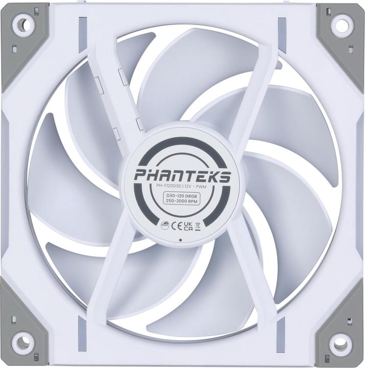 Immagine prodotto Phanteks Ventola D30 PWM a flusso d'aria regolare D-RGB, confezione da 3 - 120 mm, bianca (120 mm, 3 x)
