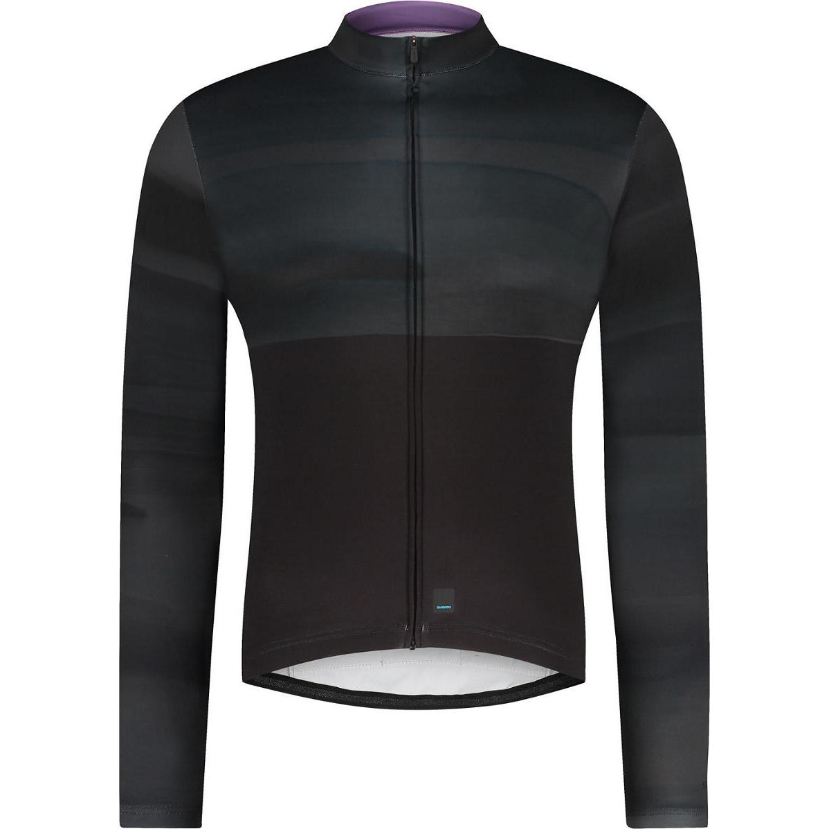 Shimano, Velotrikot, VERTEX LONG SLEEVE JERSEY Printed BLACK/GRAY LINE L (L), Schwarz, L