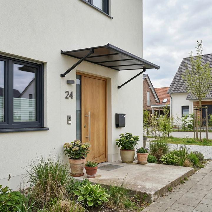 Actual product image Palram Canopia | Augustine 4.8ft Door Awning Black Structure / Opaque Grey Panels