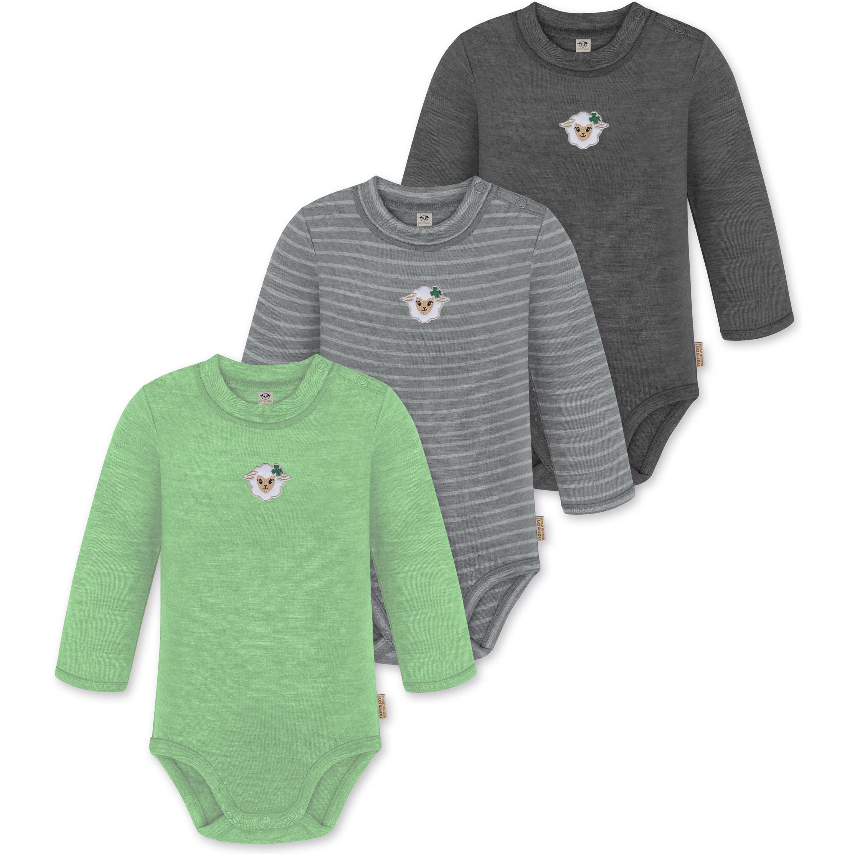 Normani, Herren, Body, 3er Pack Baby Merino Langarmbody „Tuai" - 9403, Grau, (68)