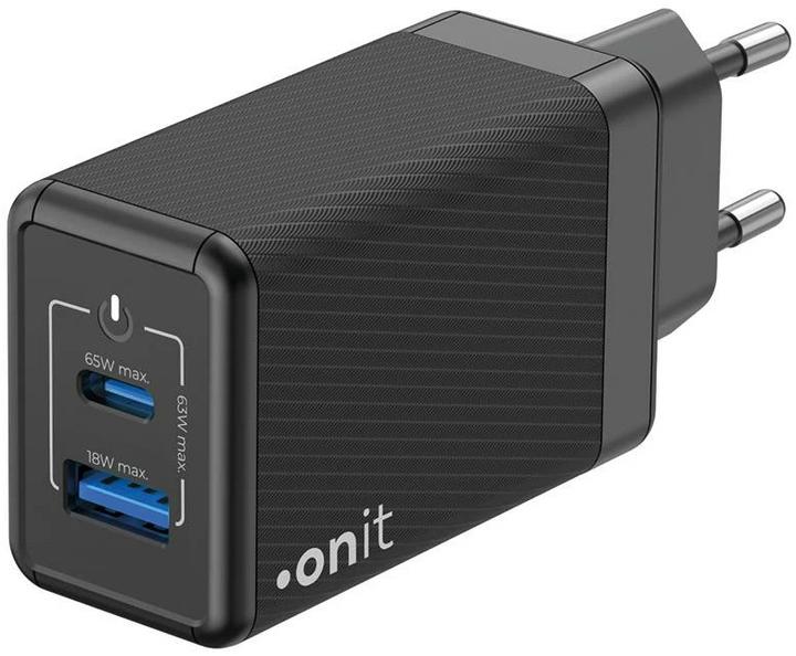 Onit USB-Wandladegerät Dual QC4+ 65 W GaN Schwarz (65 W)