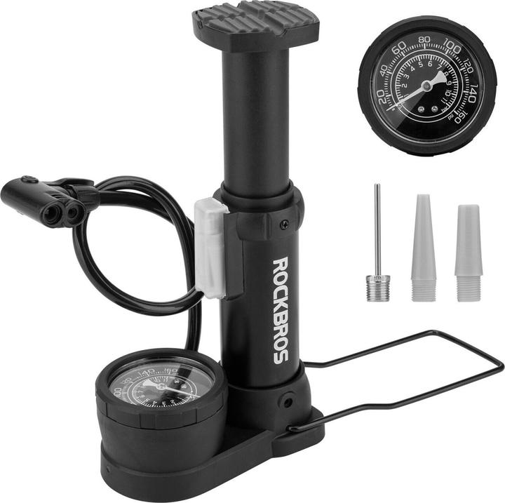 Rockbros 42610002001 floor bicycle pump with pressure gauge - black