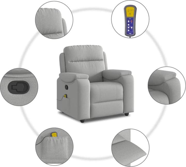 Actual product image vidaXL Massage armchair cloud grey fabric massage TV armchair