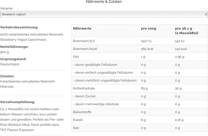 Nährwerte und Zutaten Vast Instant Rice Pudding (900G Dose) (900 g)