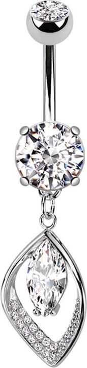 Produktbild Star Piercing Banane silber mit zwei Kugeln Kristall silber Anhänger Blatt Ovaler Kristall (Chirurgenstahl 316L, Messing)