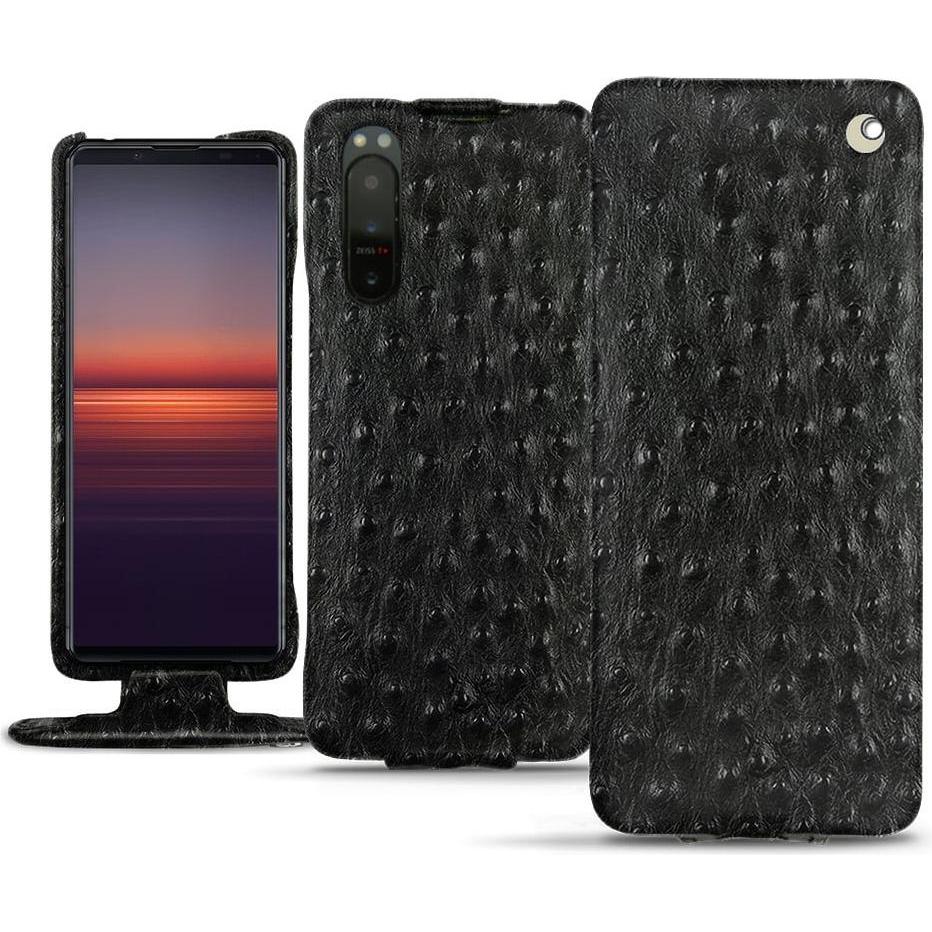 Noreve Lederschutzhülle vertikal (Sony Xperia 5 II), Smartphone Hülle, Schwarz