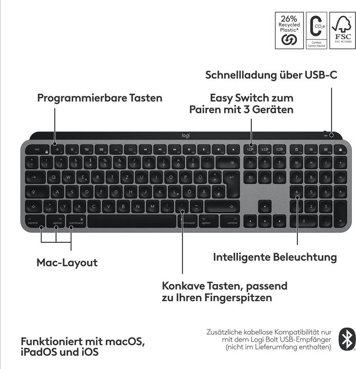 Produktbild Logitech MX Keys S for Mac (DE, Kabellos)