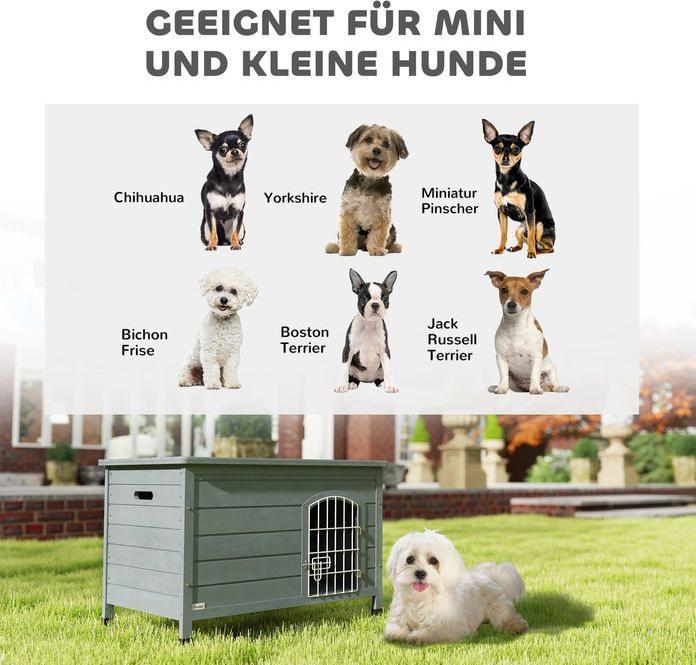 Actual product image Swisshandel24 Hundehütte Hundehaus mit Tür Hundebox Gitterbox für Katzen Tanne Grau (Dog house)