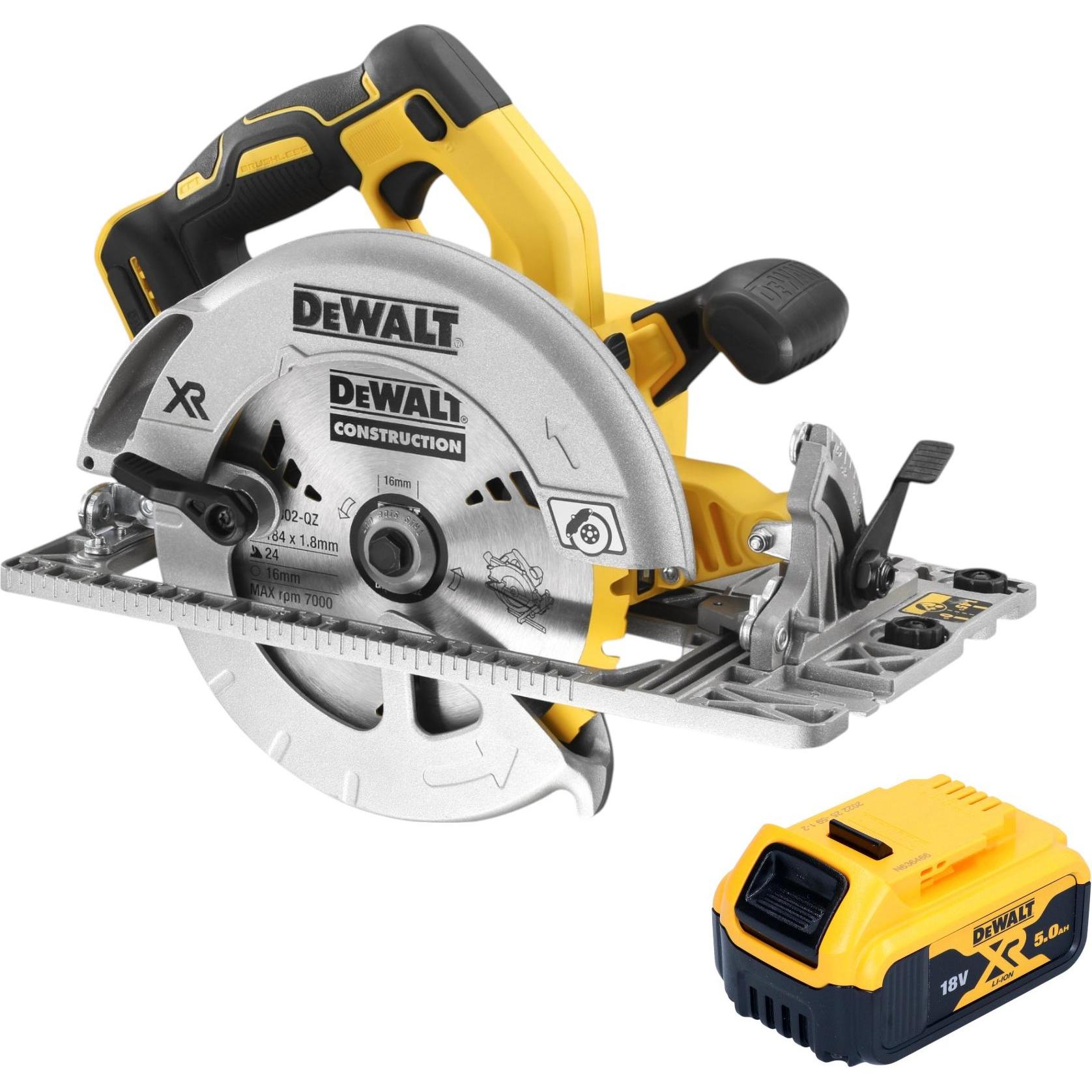 DeWalt, Sega circolare, Sega circolare a batteria DCS 572 N 18 V 184 mm brushless + 1x batteria ricaricabile 5,0 Ah