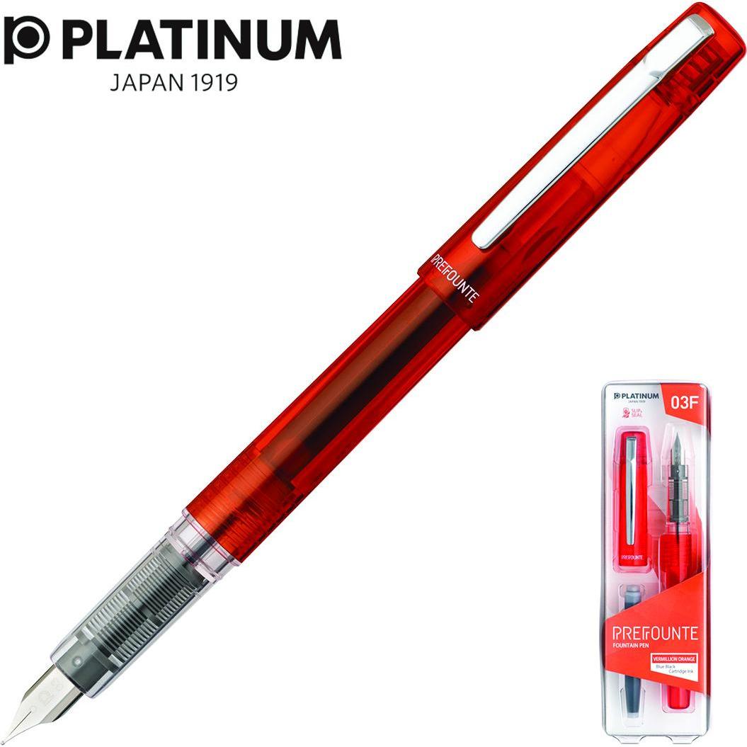 Platinum, Schreibstifte, ewiges Platin Prefounte Vermilion Orange, F, in Plastikverpackung, auf einem Blister, orange Fa...