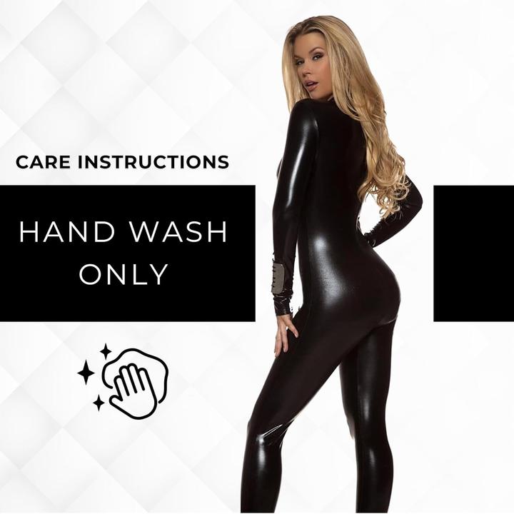 Actual product image Forplay Dames Metallic Zip Voorkant Mock Neck Catsuit Kostuum, Zwart, L/XL (L, XL)