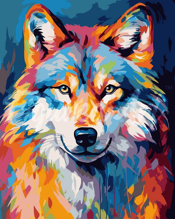 Actual product image Figured'Art Paint by Numbers - Colourful abstract Wolf