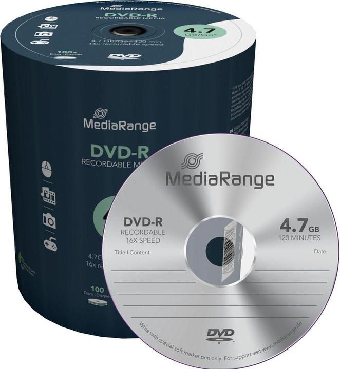 Image du produit MediaRange DVD-R 4.7GB, broche de 100 unités (100x)