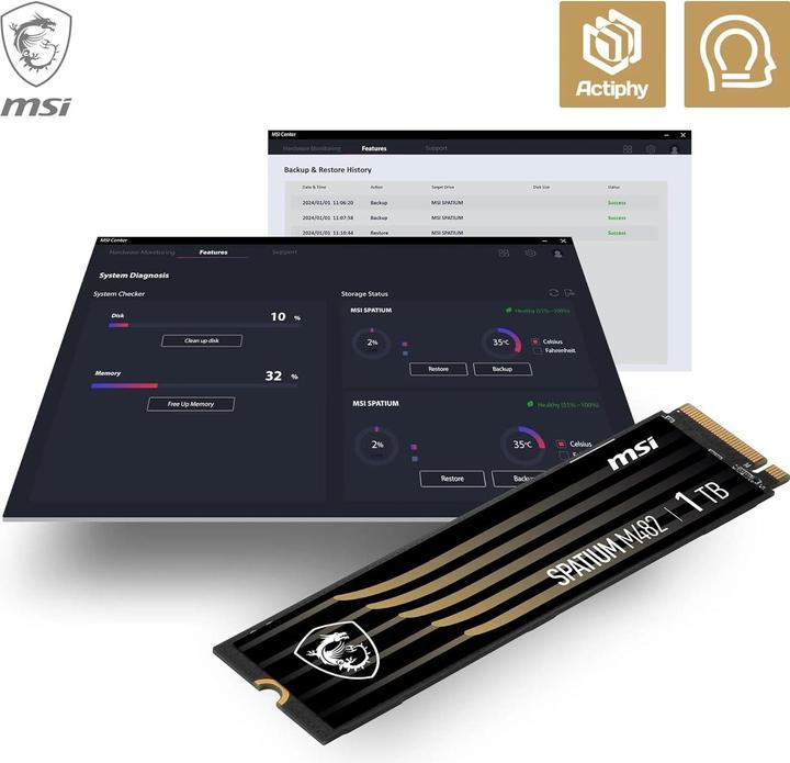 Image du produit MSI SSD 1TB M.2 Gen4 Spatium M482 PCIe 4.0 (1000 Go, M.2 2280)