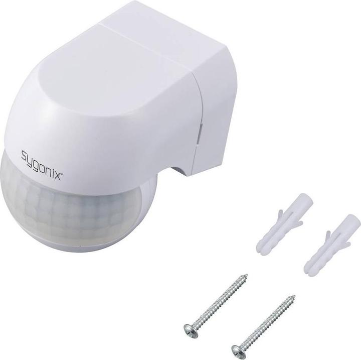 Actual product image Sygonix SY-6118230 wandhängend, Aufputz PIR-Bewegungsmelder 180 ° Relais Weiss IP (12 m)