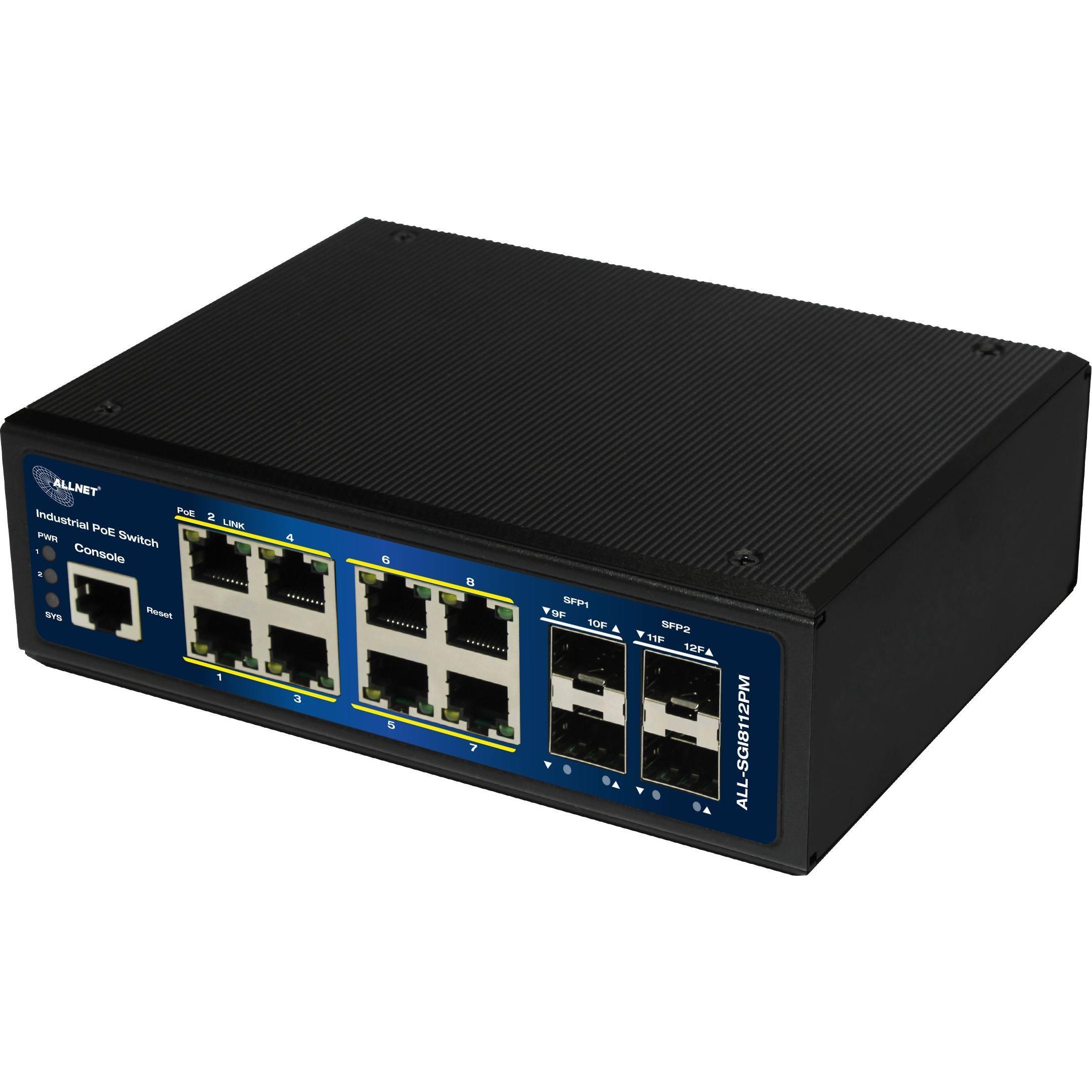 Allnet Switch industrial full managed Layer2+ 12 Port GbE &bull PoE Budget 240W &bull 8x PoE at &bul (12 Ports), Netzwer...