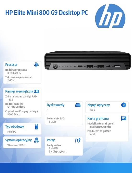 Image du produit HP Elite Mini 800 G9 Desktop PC (512 Go, 16 Go, Intel Core i5-14500)