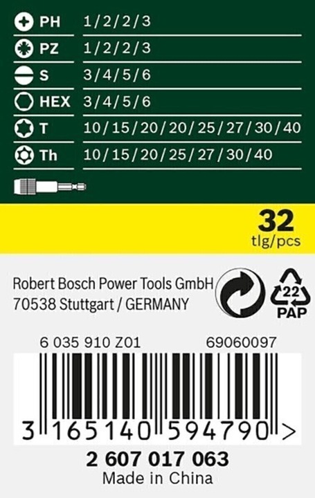 Actual product image Bosch Zubehör Screwdriver bit set with colour coding (Hexagon socket TX M10, Hexagon socket TX M15, Hexagon socket TX M20, Hexagon socket TX M30, Cross Phillips PH M1, Cross Phillips PH M2, Hexagon socket TX M25, Hexagon socket TX M27, Hexagon socket TX M40, Cross Pozidriv PZ M1, Cross Pozidriv PZ M2, Cross Phillips PH M3, Cross Pozidriv PZ M3)