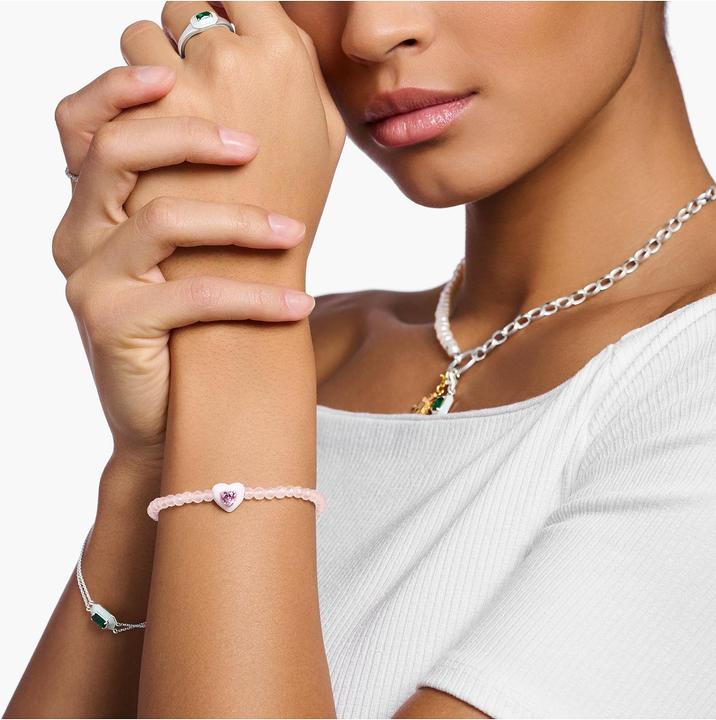 Immagine prodotto Thomas Sabo Bracciale a cuore con perline rosa (19 cm, Argento 925, Smalto)