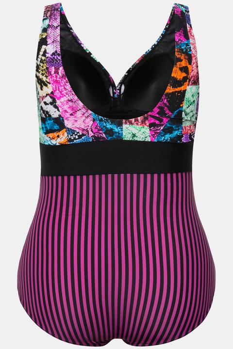 Produktbild Ulla Popken Badeanzug, Mustermix, Softcups, Powermesh-Vorderfutter (48)