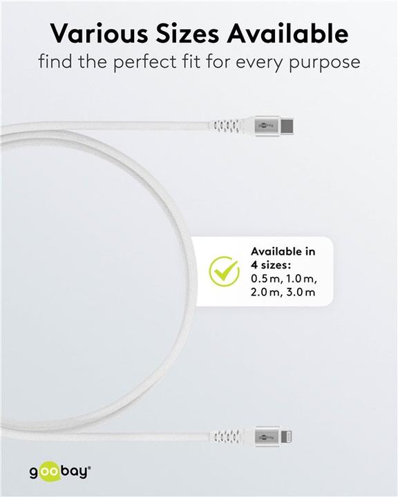 Actual product image Goobay Lightning USB-C Supersoft textile cable with metal plugs, 0.5 m (0.50 m, USB 2.0, 60 W)