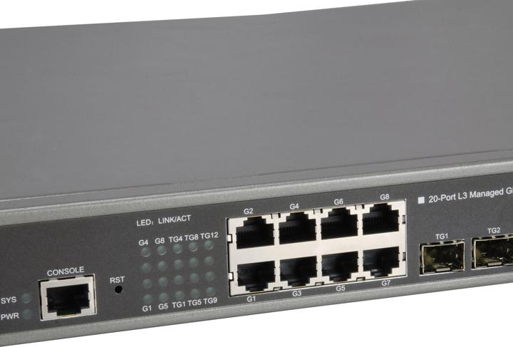 Actual product image LevelOne 8x Ethernet / 12x SFP+ DRAM, Flash, AC, 50/60 Hz (20 ports)