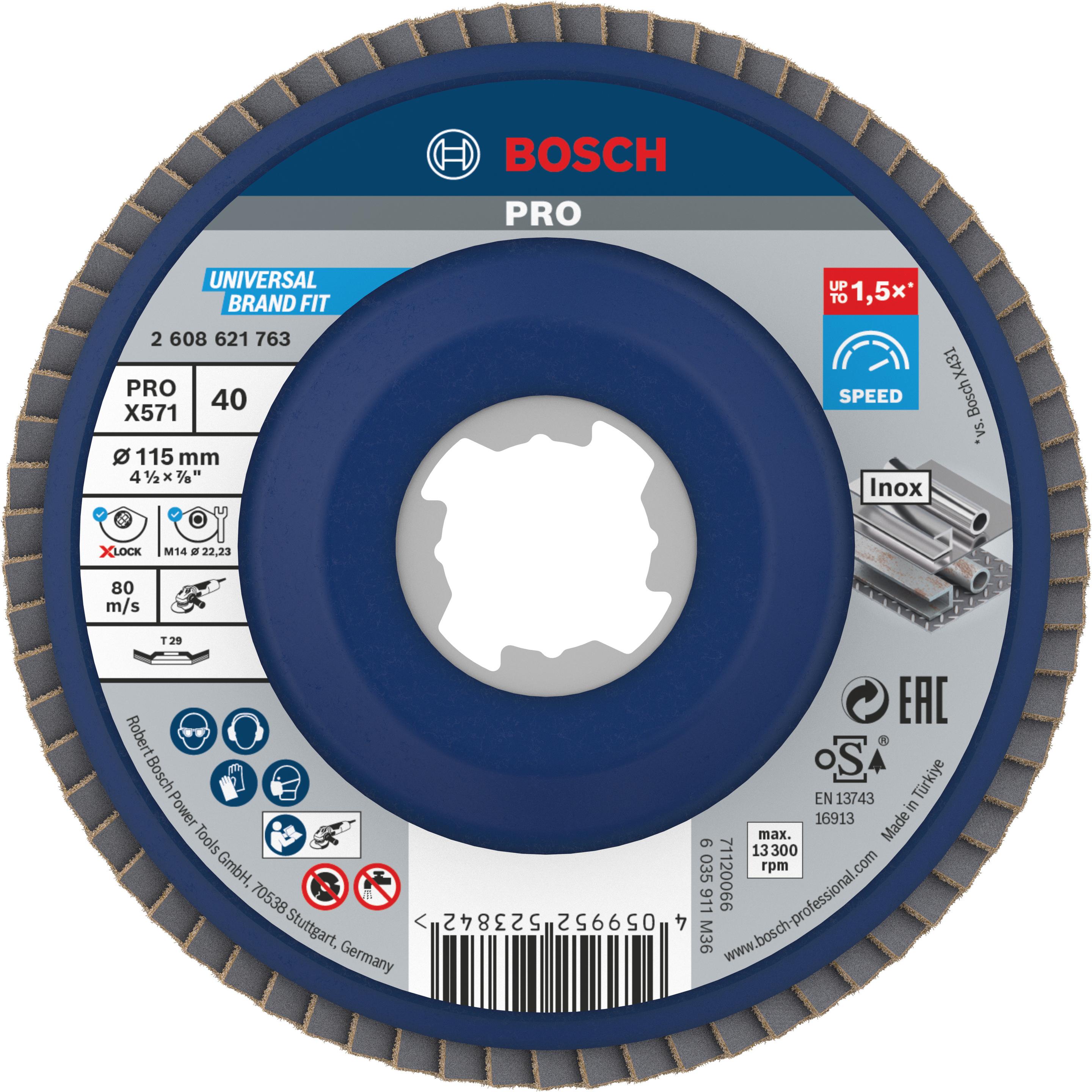 Bosch Professional Zubehör, Schleifmittel, PRO X571 X-Lock Fächerschleifscheibe, 115 mm, G40 (60)