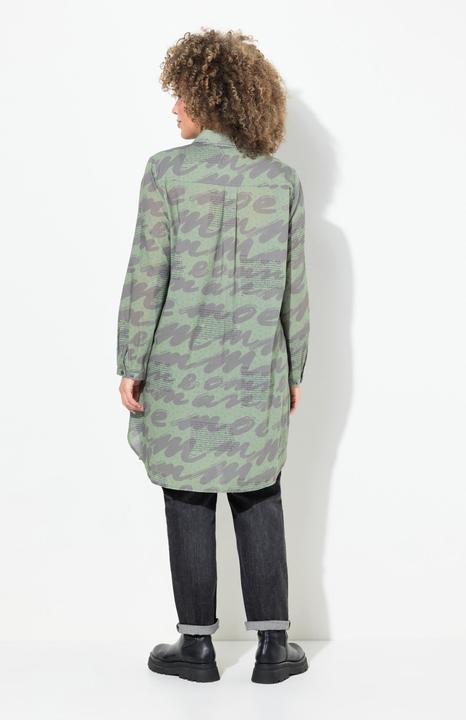 Produktbild Ulla Popken Longbluse, Scribble-Muster, Hemdkragen, Langarm (50, 52)