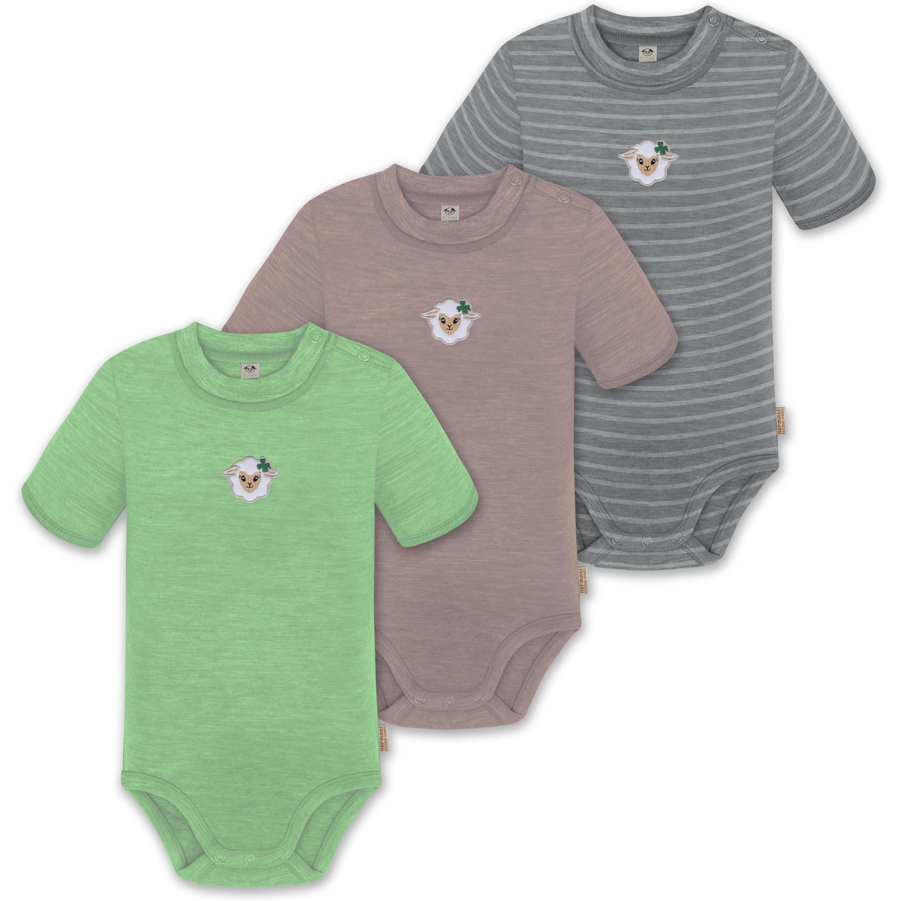 Normani, Body, 3er Set Baby Merino Kurzarmbody „Tihoi" - 9319, Grau, (86)
