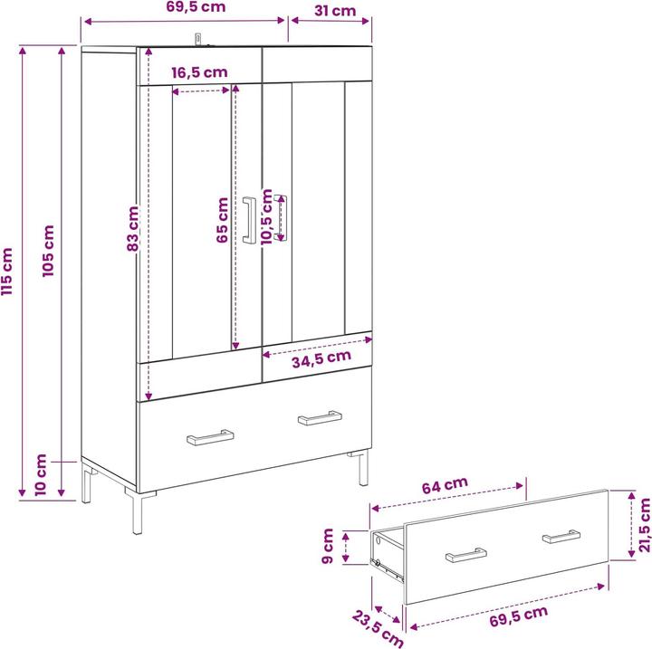 Produktbild vidaXL Highboard (31 x 69.50 x 115 cm)