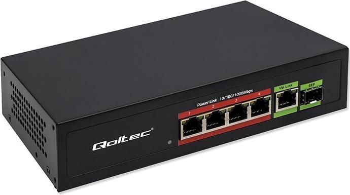 Qoltec Ethernet PoE SWITCH 4x RJ45 PoE 1x RJ45 Uplink (5 ports)