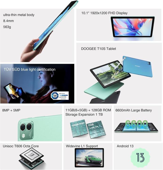 Actual product image Doogee T10S (Tablette 4G - 10.1", 128 Go, 6 Go RAM) Vert (4G, 10.10", 128 GB, Green)