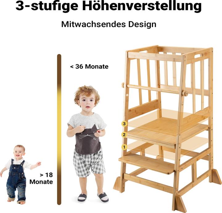 Produktbild Wiltec Kinderstuhl Lernturm 57x46x90cm Bambus Lernstuhl Kinder Stehstuhl (57 x 46 x 90 cm)