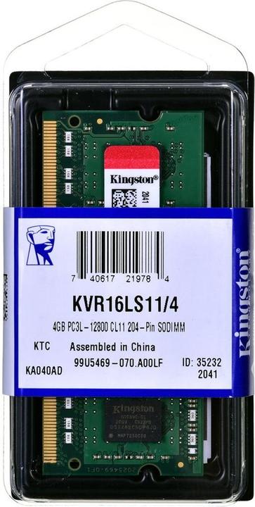 Produktbild Kingston ValueRAM (1 x 4GB, 1600 MHz, DDR3L-RAM, SO-DIMM)