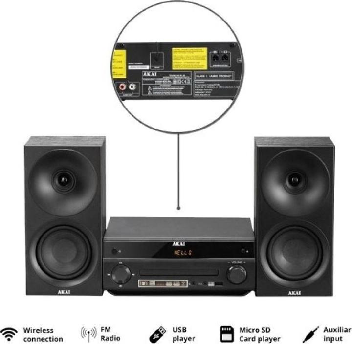 Immagine prodotto Micro Akai - stereo con sintonizzatore FM RDS digitale, lettore CD MP3 e WMA, Bluetooth (Bluetooth, Lettore CD, 2x 20 W)