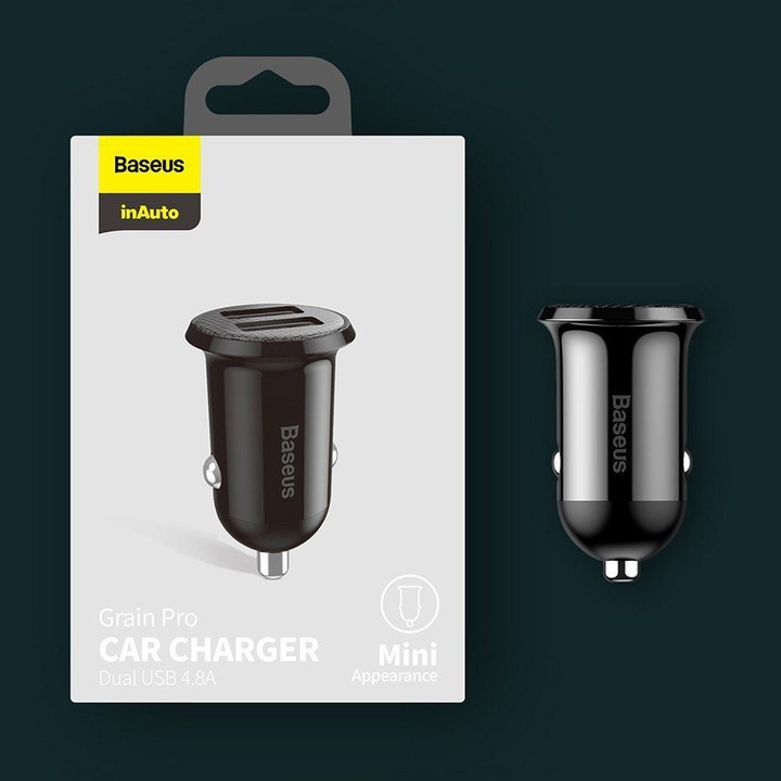 Image du produit Baseus Grain Pro Car Charger 2x USB 4.8A (black)