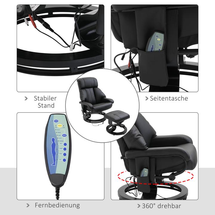 Image du produit Swisshandel24 Fauteuil de massage Repose-pieds Noir Fauteuil de relaxation Fauteuil de télévision électrique avec