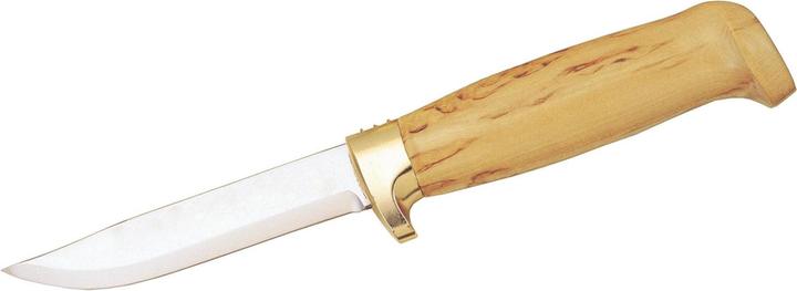 Actual product image Marttiini Outdoor knife, stainless, blade 11 cm, birch wood, finger guard, leather sheath. (11 cm)