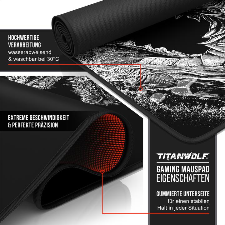 Actual product image Titanwolf Gaming Mouse Pad, 900 x 400mm XXL Speed Gaming Mouse Mat, Mousepad Extra Large Surface, Black Dragon (XXL)