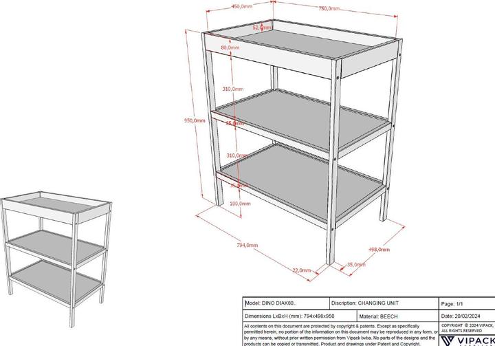 Image du produit Vipack Table à langer Dino