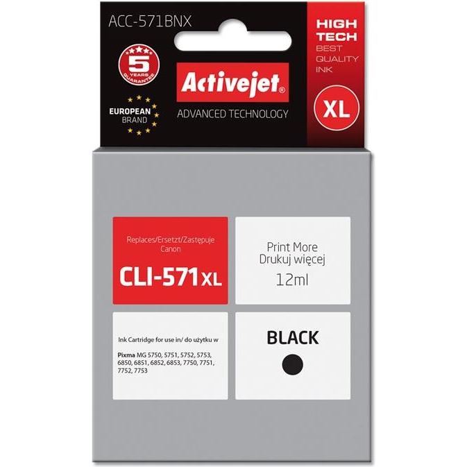 Activejet, Druckerpatrone, ACC-571BNX - Compatible - Tinte auf Pigmentbasis - Schwarz - Canon - Canon PIXMA (BK)