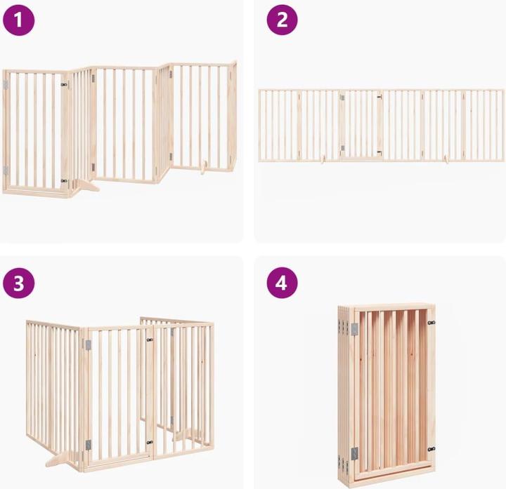 Produktbild VidaXL Hundetor mit Tür Faltbar Hundegitter Schutzgitter 6-tlg. Pappelholz (6 cm)